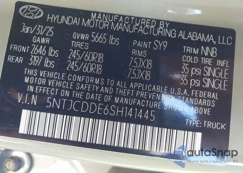 2025 Hyundai Santa Cruz Sel Activity from USA, damaged, VIN 5NTJCDDE6SH141445